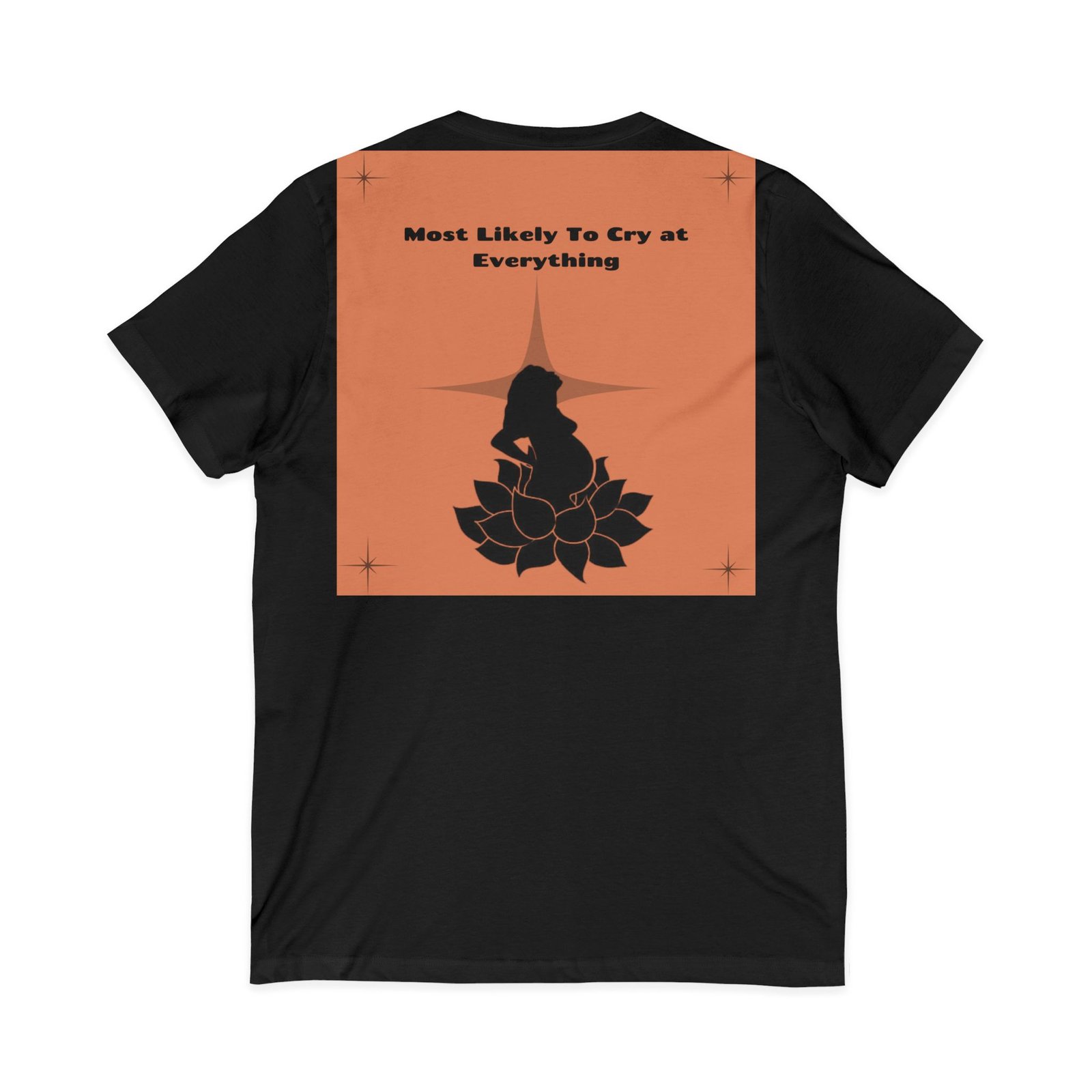 v neck tee — “most likely to cry at everything” witch silhouette graphic v neck tee — “most likely to cry at everything” witch silhouette graphic