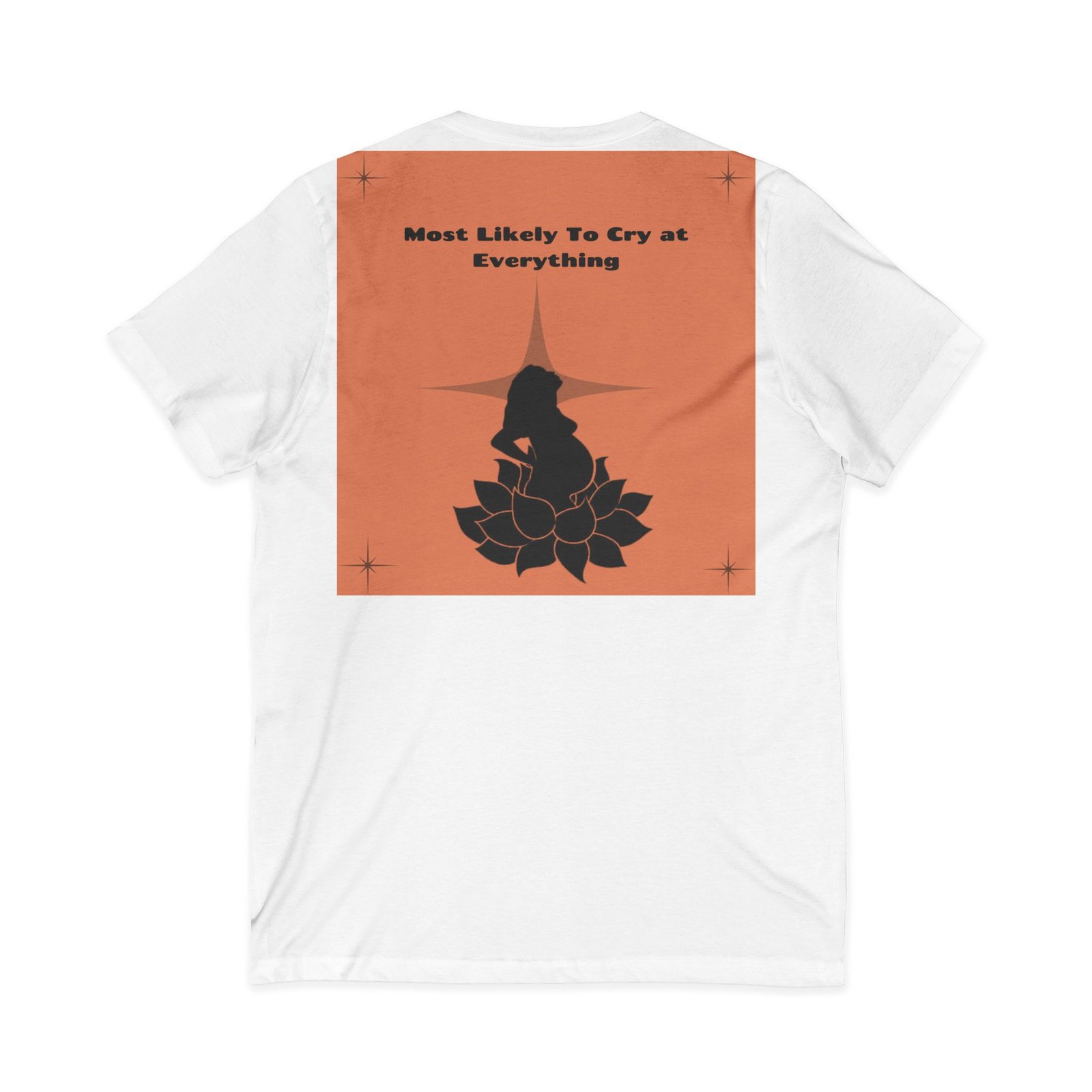 v neck tee — “most likely to cry at everything” witch silhouette graphic v neck tee — “most likely to cry at everything” witch silhouette graphic
