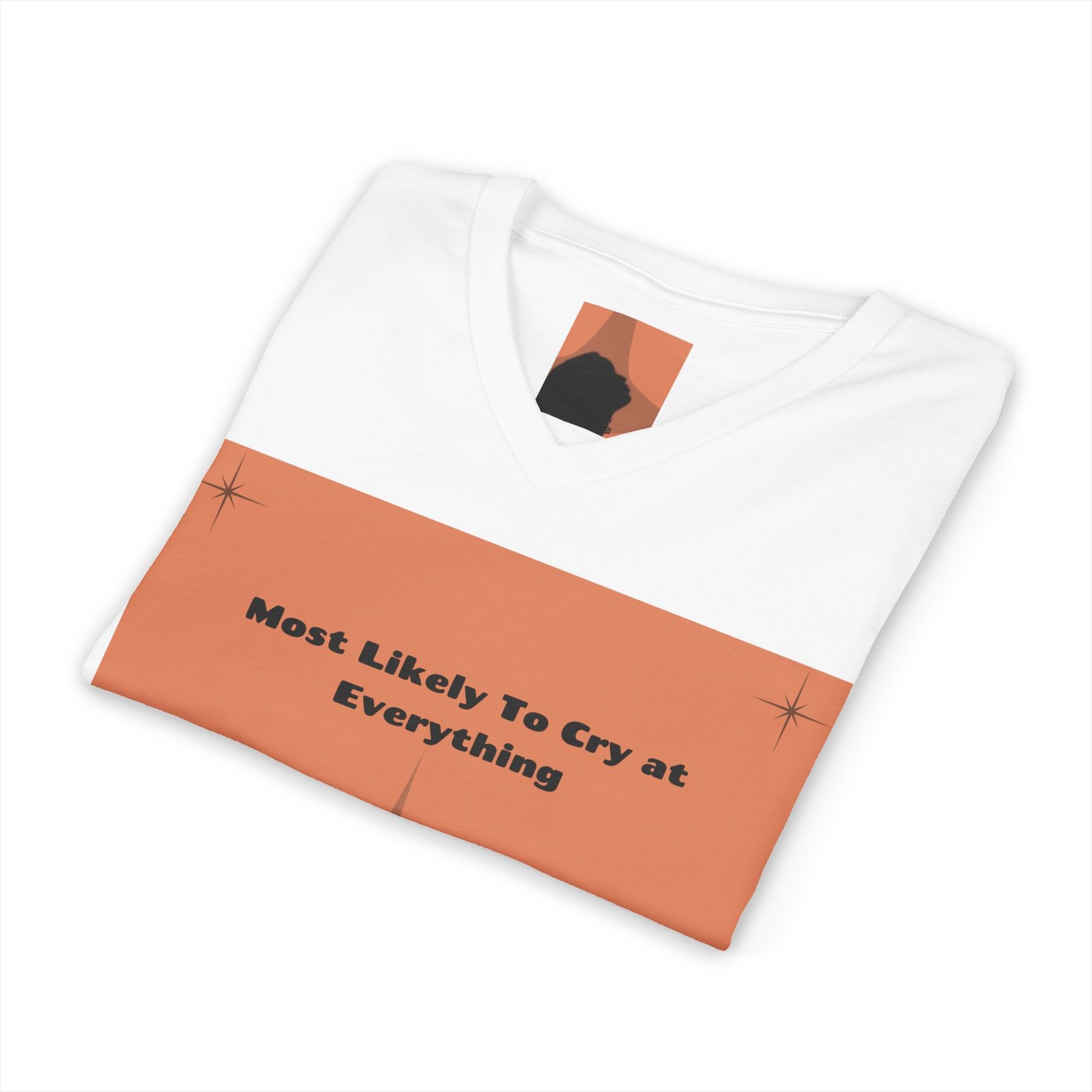 v neck tee — “most likely to cry at everything” witch silhouette graphic v neck tee — “most likely to cry at everything” witch silhouette graphic