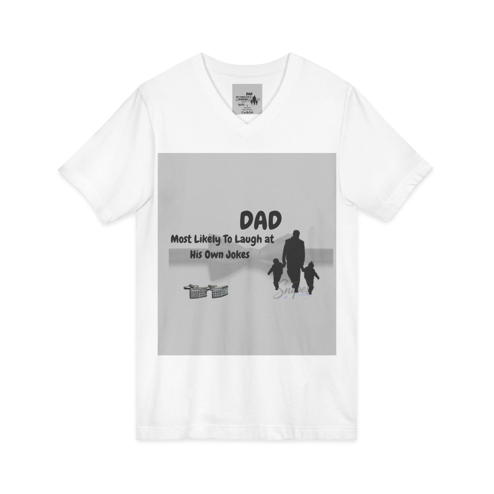 dad v neck tee “most likely to laugh at his own jokes” father’s day t shirt dad v neck tee “most likely to laugh at his own jokes” father’s day t shirt