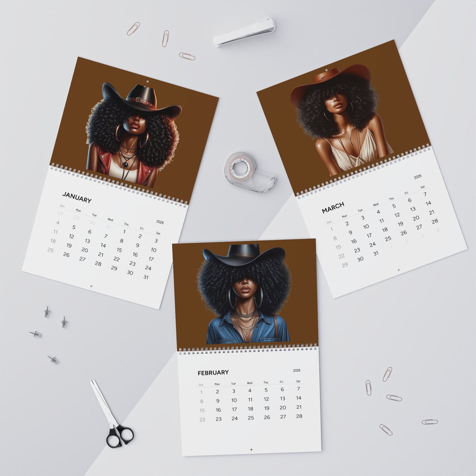 2026 afro cowgirl wall calendar — black art portraits monthly calendar brown 2026 afro cowgirl wall calendar — black art portraits monthly calendar brown