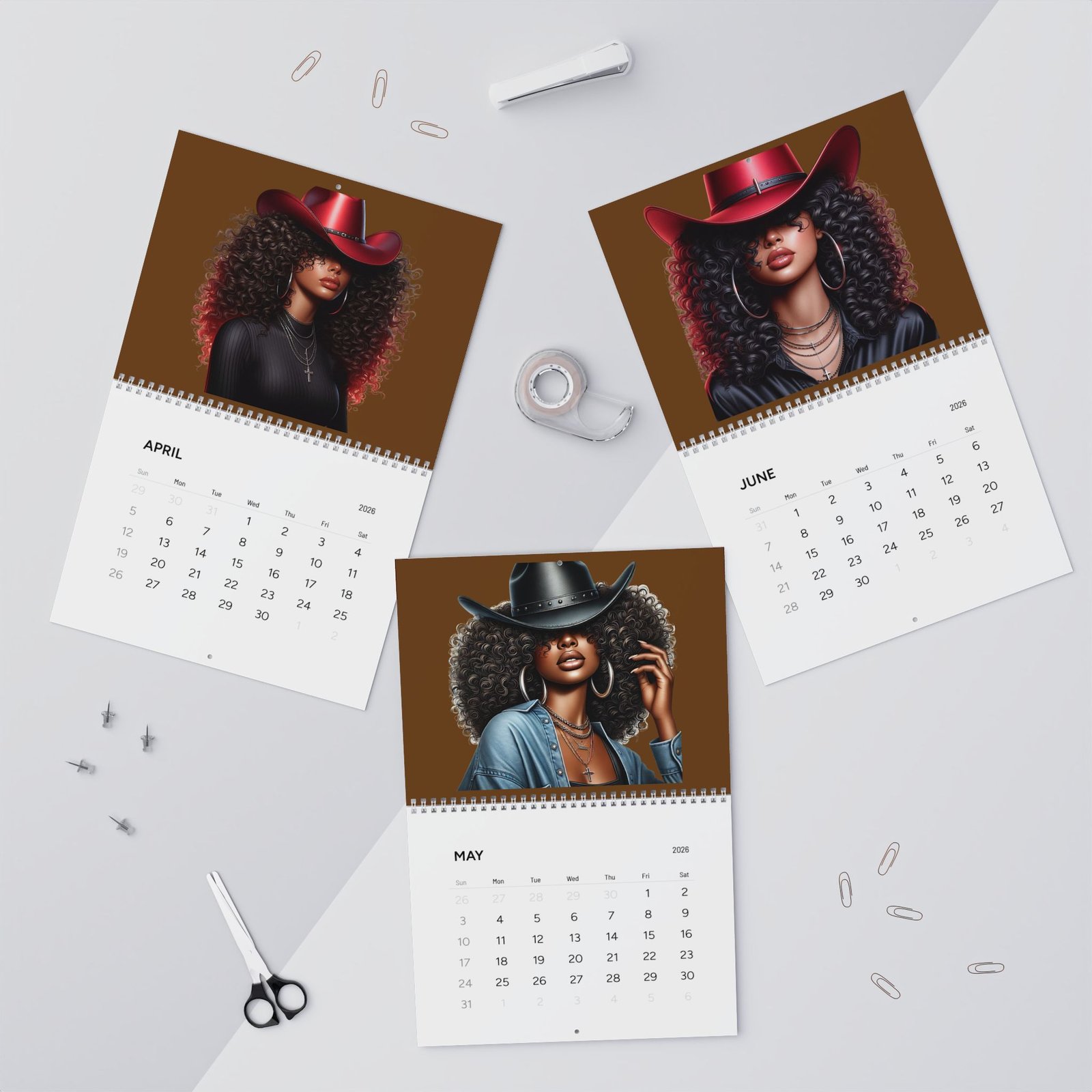 2026 afro cowgirl wall calendar — black art portraits monthly calendar brown 2026 afro cowgirl wall calendar — black art portraits monthly calendar brown