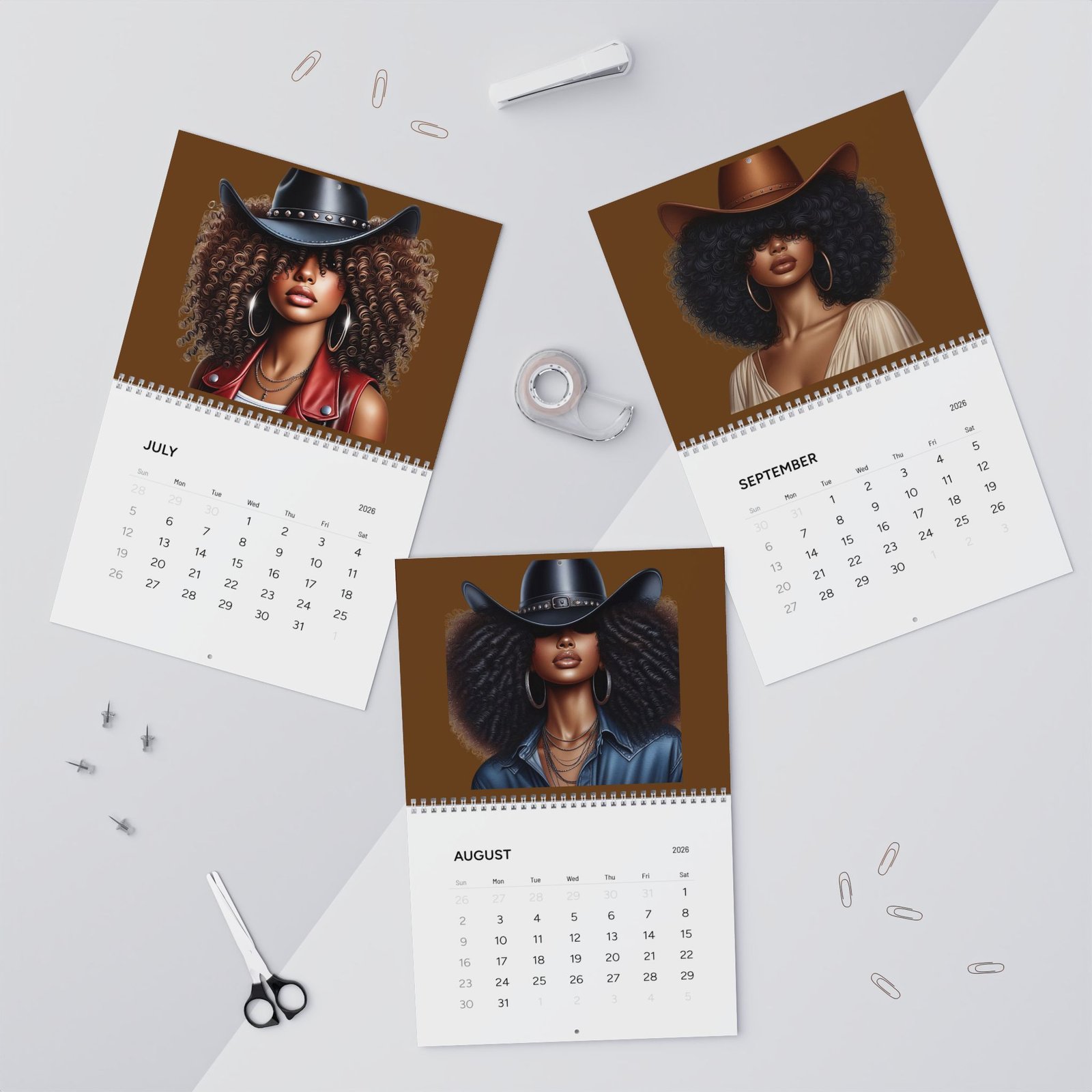 2026 afro cowgirl wall calendar — black art portraits monthly calendar brown 2026 afro cowgirl wall calendar — black art portraits monthly calendar brown