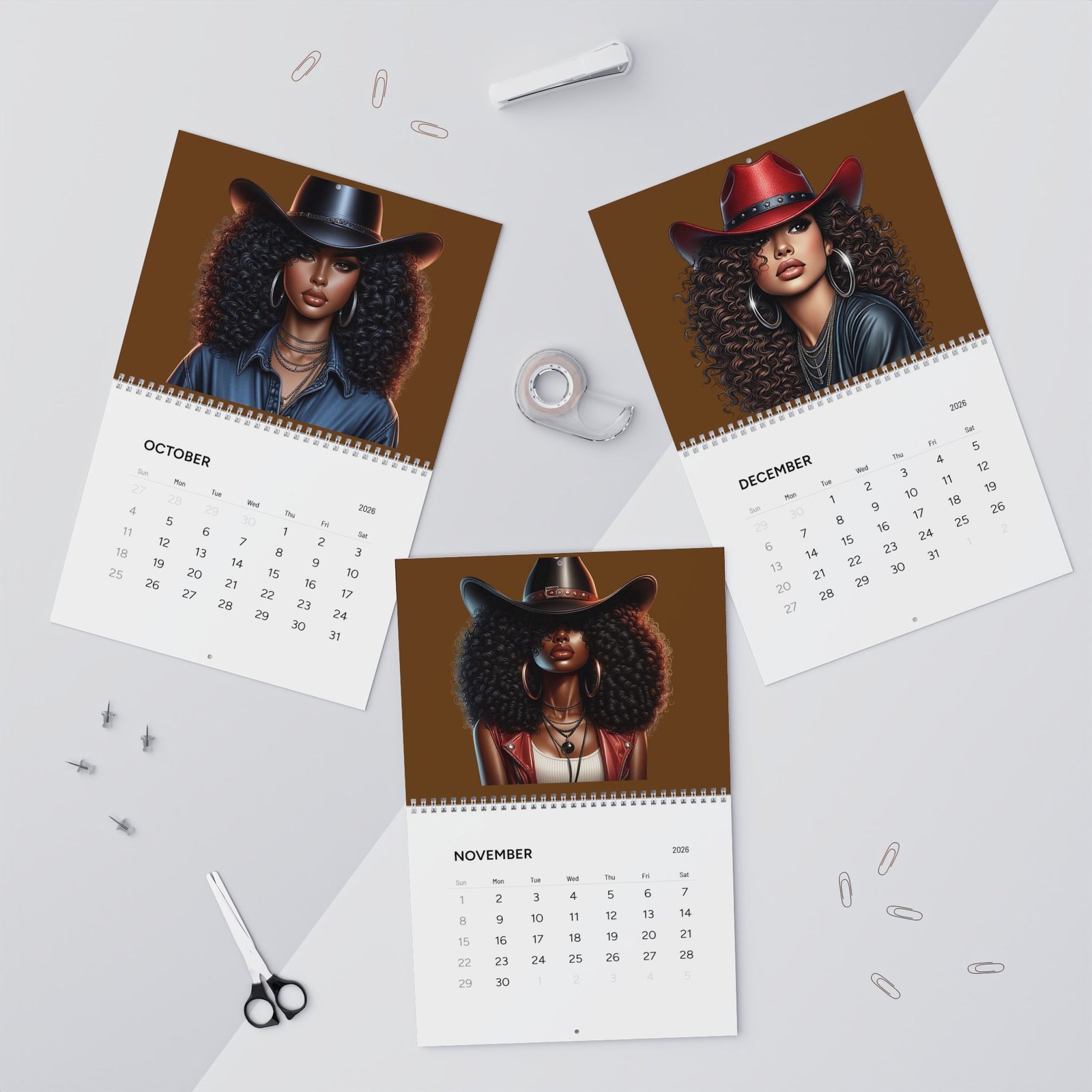 2026 afro cowgirl wall calendar — black art portraits monthly calendar brown 2026 afro cowgirl wall calendar — black art portraits monthly calendar brown