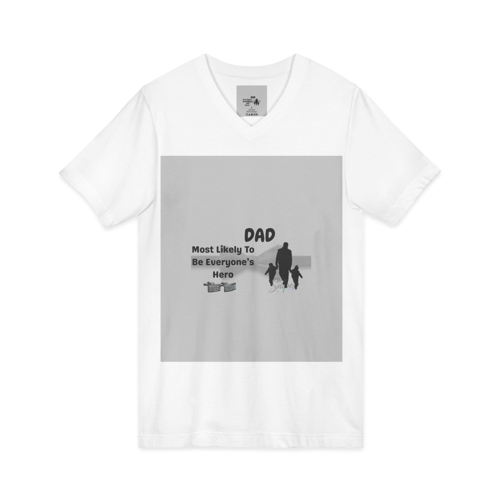 dad 'most likely to be everyone's hero' v neck tee dad 'most likely to be everyone's hero' v neck tee