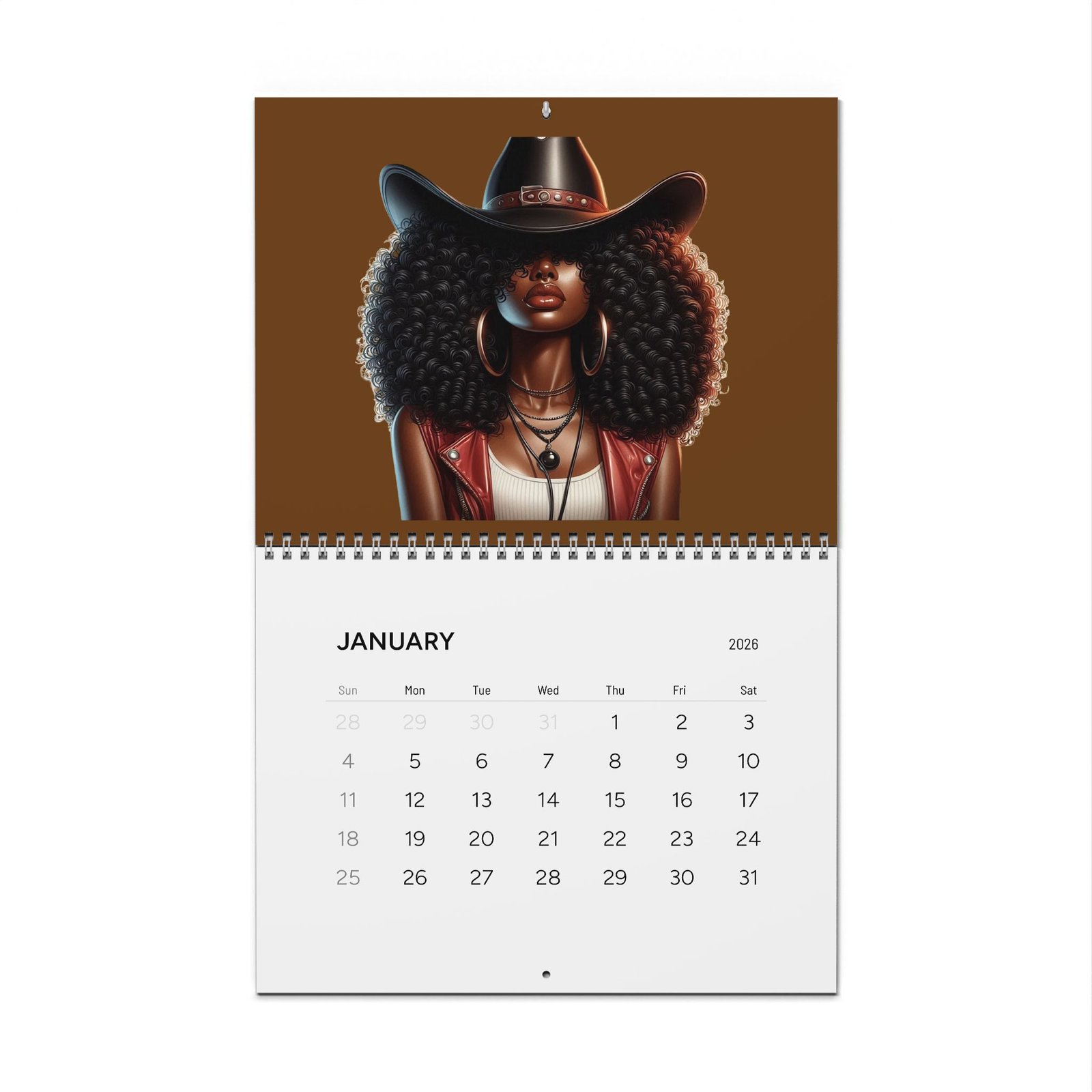 2026 afro cowgirl wall calendar — black art portraits monthly calendar brown 2026 afro cowgirl wall calendar — black art portraits monthly calendar brown